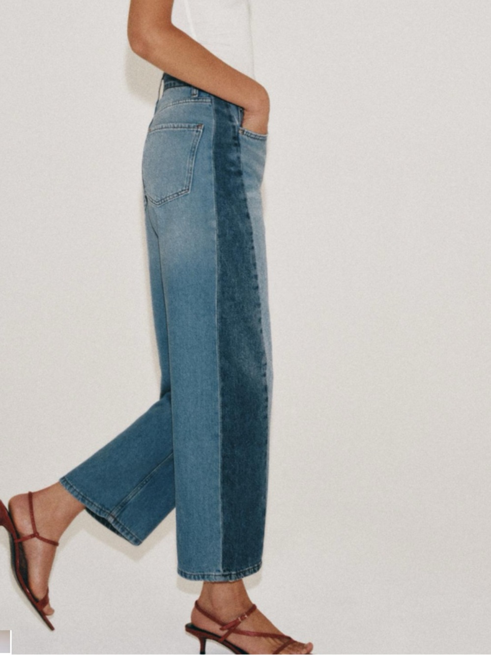 ZARA NWOT mid rise patchwork two-t one relaxed ankle jean size 6- brand new